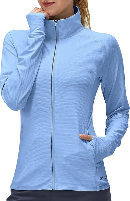 Women's UPF 50+ UV Sun Protection Clothing Long Sleeve Athletic Hiking Shirts Lightweight SPF Zip
