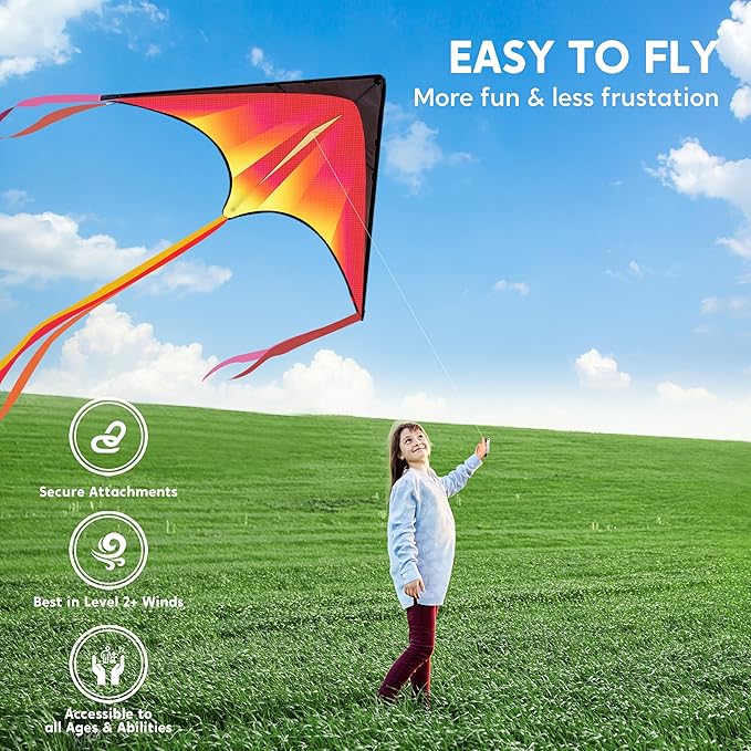JOYIN Large Delta Kite Red, Green and Purple, Easy to Fly Huge for Kids and Adults with 262.5ft