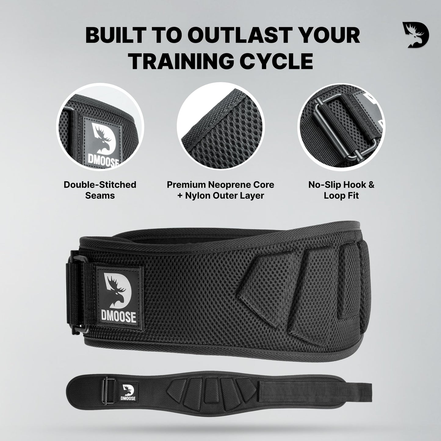 DMoose Fitness Weight Lifting Belt for Squats, Deadlift & Intense Workout - 6" Adjustable Fit Auto