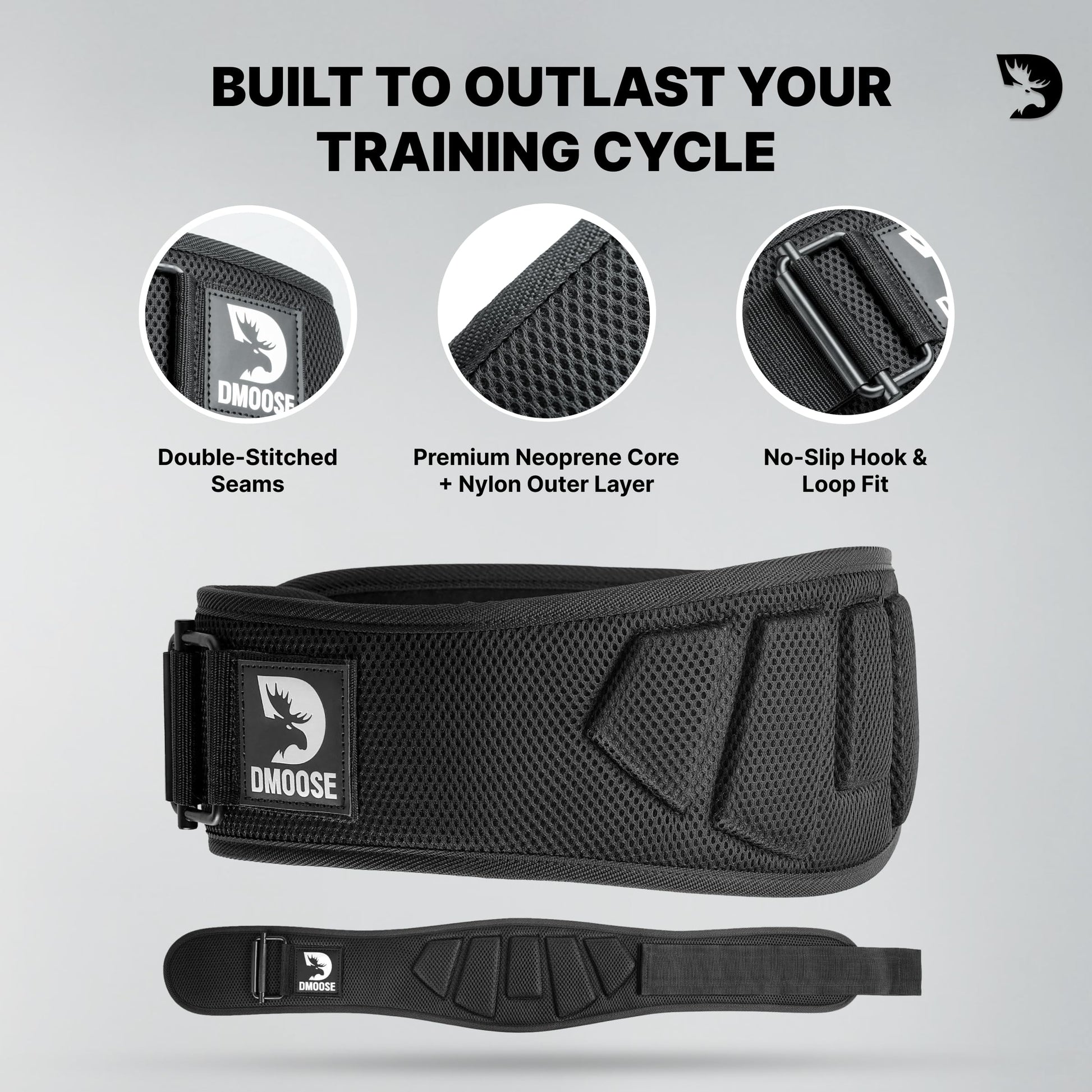 DMoose Fitness Weight Lifting Belt for Squats, Deadlift & Intense Workout - 6" Adjustable Fit Auto