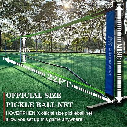 Hoverphenix Pickleball Net for Driveway, 22FT Regulation Size Pickleball Net with Paddles Set of 4