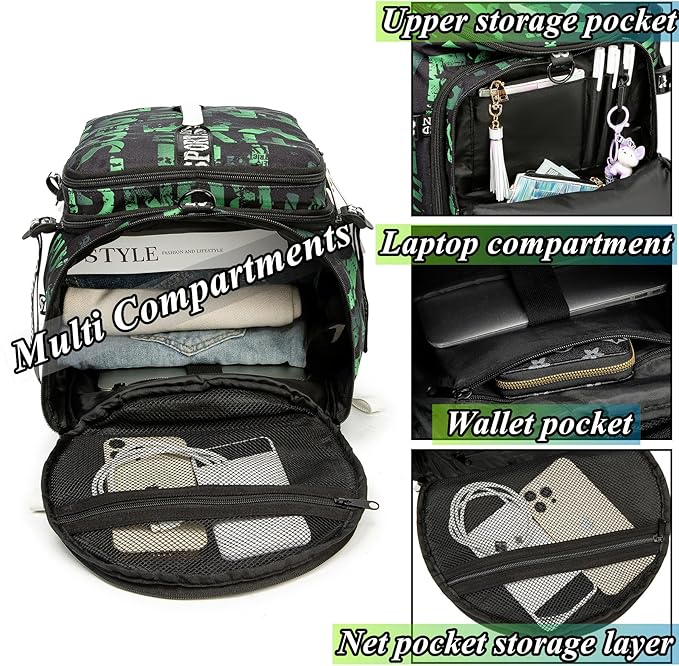 Gym Duffle Bag Backpack with Shoe Compartment,4 ways Travel Backpack for Women and