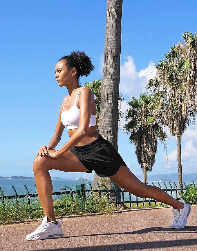 SANTINY Women's Running Shorts with Zip Pockets High Waisted Athletic Workout Gym Shorts for Women