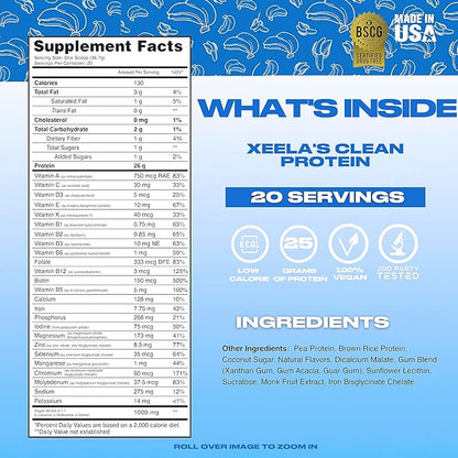 XEELA Plant Based Vegan Protein Powder - Independently Tested - 25g High Protein, Pea Protein for