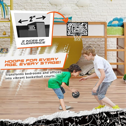 AND1 Over the Door Mini Basketball Hoop: 18x12 Shatterproof Backboard, 2 Mini Basketballs, and Hand