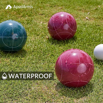 ApudArmis Bocce Balls Set, Regulation Size 100mm Bocce Game for Outdoor/Backyard/Lawn/Beach with 8
