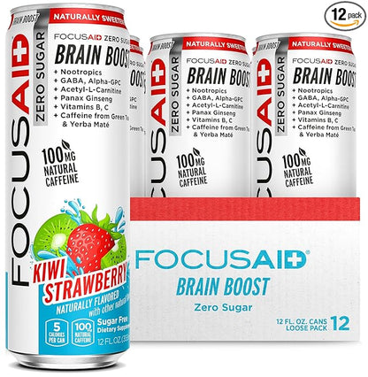 FOCUSAID ZERO SUGAR Nootropics Blend, Alpha-GPC, GABA, 100mg Natural Caffeine from Green Tea, Yerba