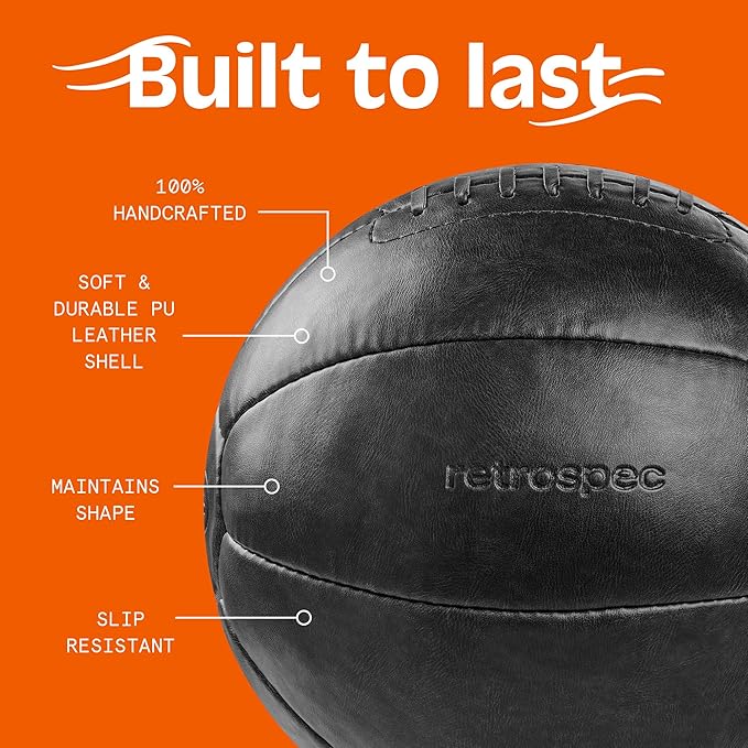 Core Weighted Medicine Ball 4, 6, 8, 10, 12, 14, 16, 20, 25, 30 lbs, Soft Touch Vegan Leather with