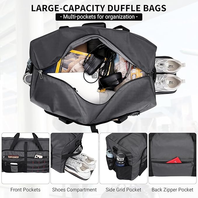 WITZMAN Foldable Duffle Bag for Travel 65L Lightweight Packable Duffel Bag with Shoes Compartment