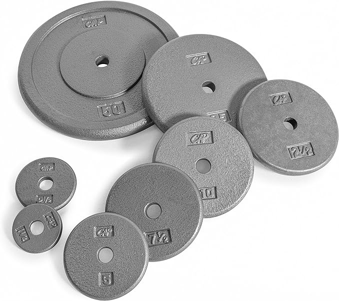 CAP Barbell Standard 1-Inch Cast Iron Weight Plates - Singles & Sets | 1.25-50 lbs | Multiple