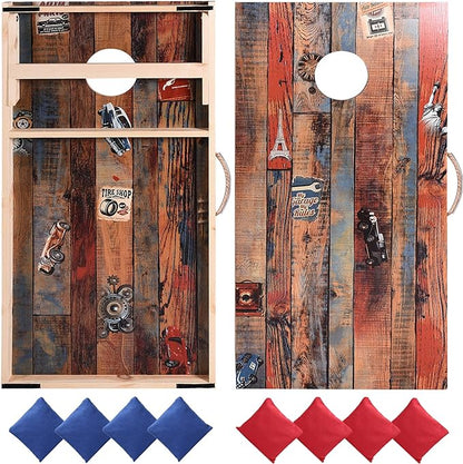 Solid Wood Vintage Cornhole Game Set, Two 4'x2'Cornhole Boards, 8 Cornhole Bags for Indoor and
