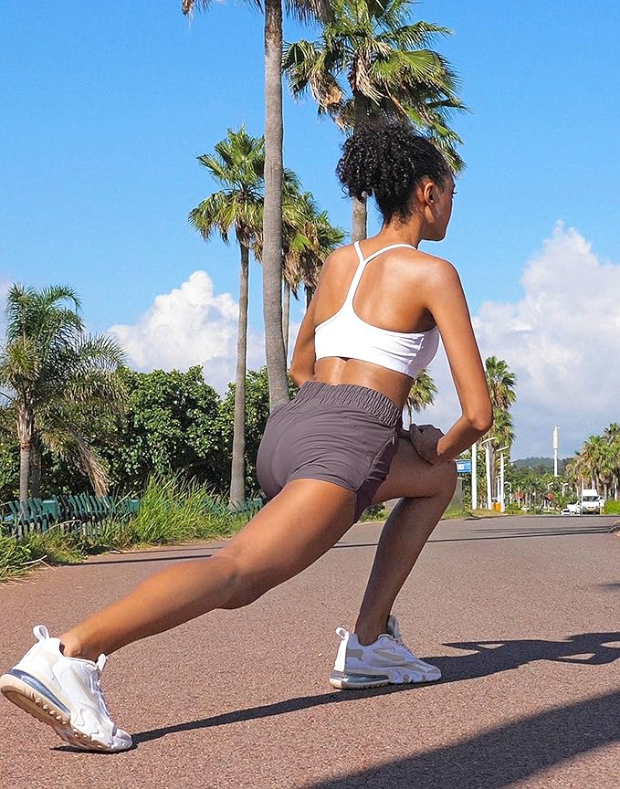 SANTINY Women's Running Shorts with Zip Pockets High Waisted Athletic Workout Gym Shorts for Women