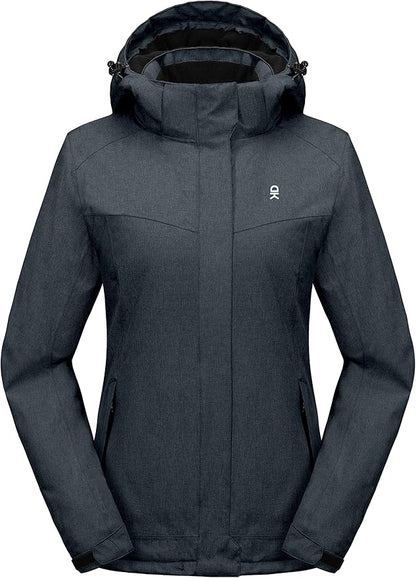 Little Donkey Andy Women's Waterproof Hiking Skiing Jacket with Removable Hood, Fleece Lined Winter