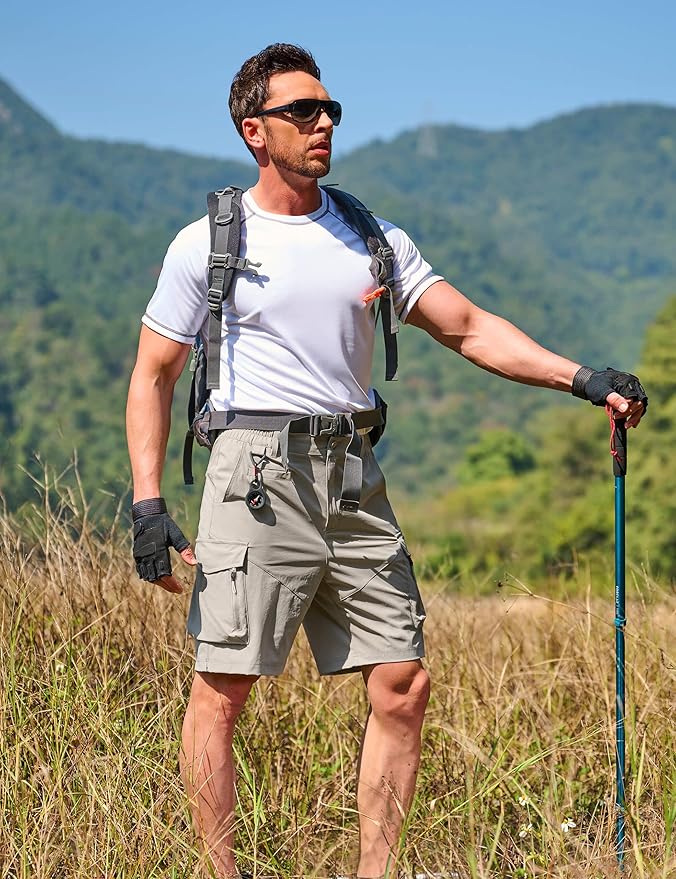 Men's Hiking Cargo Shorts Quick Dry Lightweight Travel Shorts with Multi Pockets for Fishing