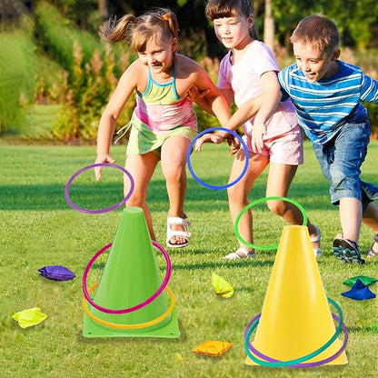 Carnival Games Combo Set 3 in 1, 31PCS Soft Plastic Cones Bean Bags Ring Toss Game with Carrying