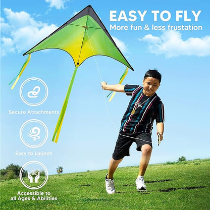 JOYIN Large Delta Kite Red, Green and Purple, Easy to Fly Huge for Kids and Adults with 262.5ft