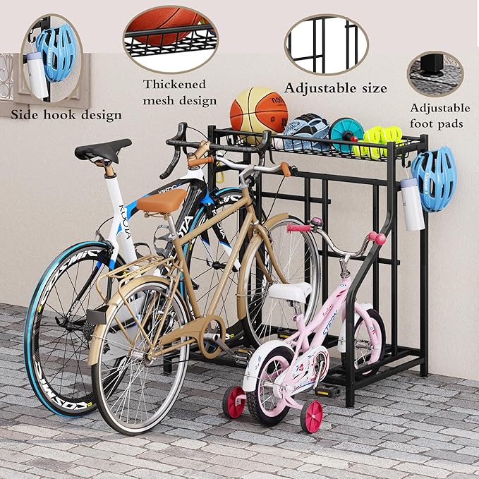 Bike Rack Storage Stand Organizer Floor Holds 3 Bicycle Parking Freestanding Adjustable Garage
