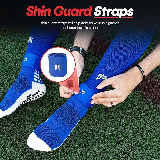 Soccer Grip Socks, Shin Guards, Pre Cut Sock Sleeves, and Guard Straps Bundle Pack - Essential