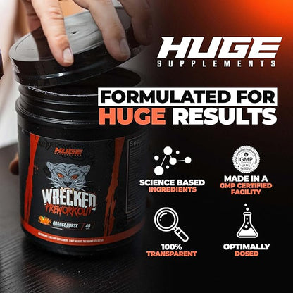 Huge Supplements Wrecked Pre-Workout, Advanced Formula, Boosts Energy, Focus, Pumps & Performance