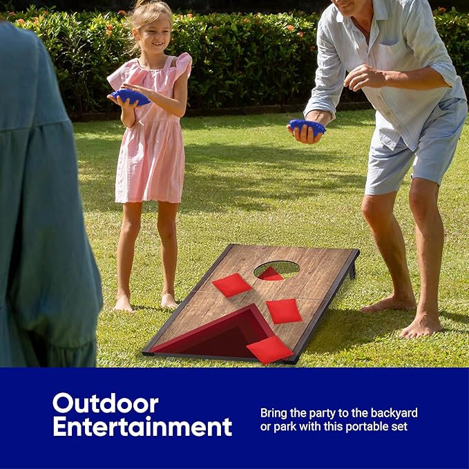 Portable Cornhole Board Set 24"x15", Foldable Wooden Travel Size Corn Hole Game Sets, Incl 2 Boards