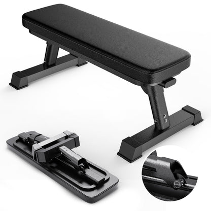 Finer Form Gym Quality Foldable Flat Bench for Multi-Purpose Weight Training and Ab Exercises