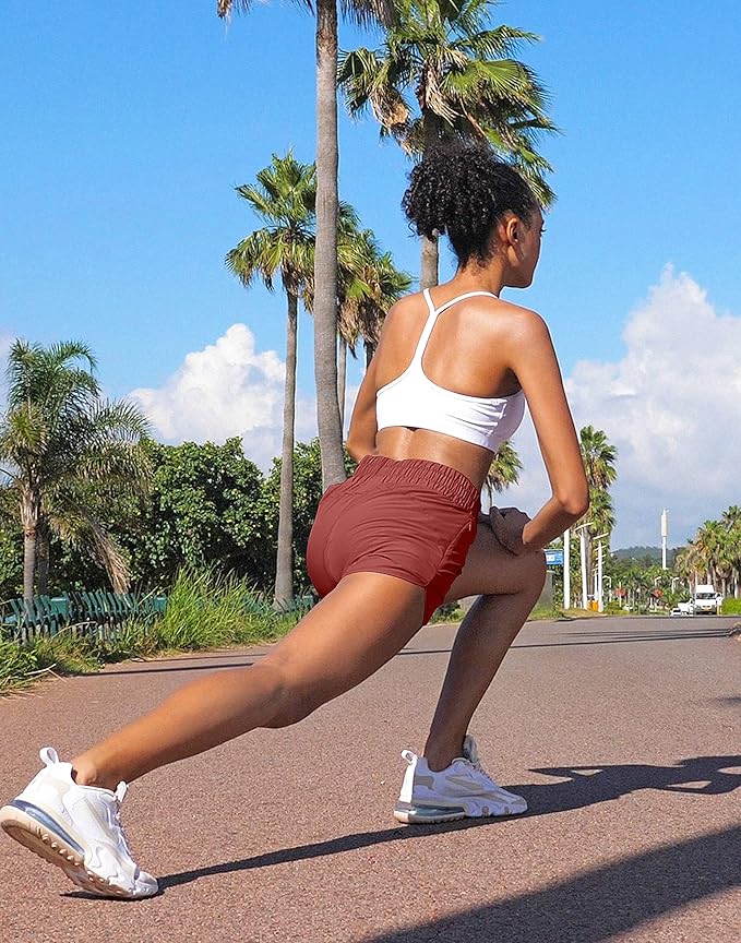 SANTINY Women's Running Shorts with Zip Pockets High Waisted Athletic Workout Gym Shorts for Women