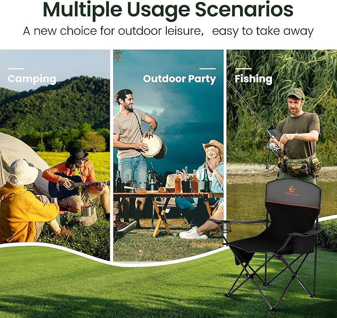 HIGH POINT SPORTS 2 Pack Portable Camping Chair for Adults, Folding Outdoor Camp Chair Lightweight