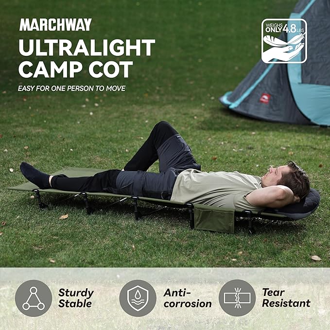 MARCHWAY Ultralight Folding Tent Camping Cot Bed, Portable Compact for Outdoor Travel, Base Camp