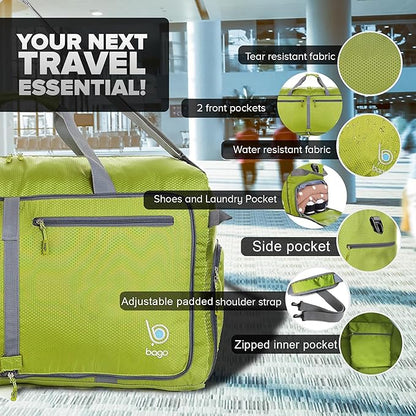 Bago Foldable Duffel Bags for Traveling Women & Men - 60L Medium Packable Duffle Bag for Travel