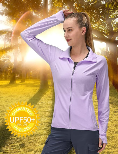 Women's UPF 50+ UV Sun Protection Clothing Long Sleeve Athletic Hiking Shirts Lightweight SPF Zip