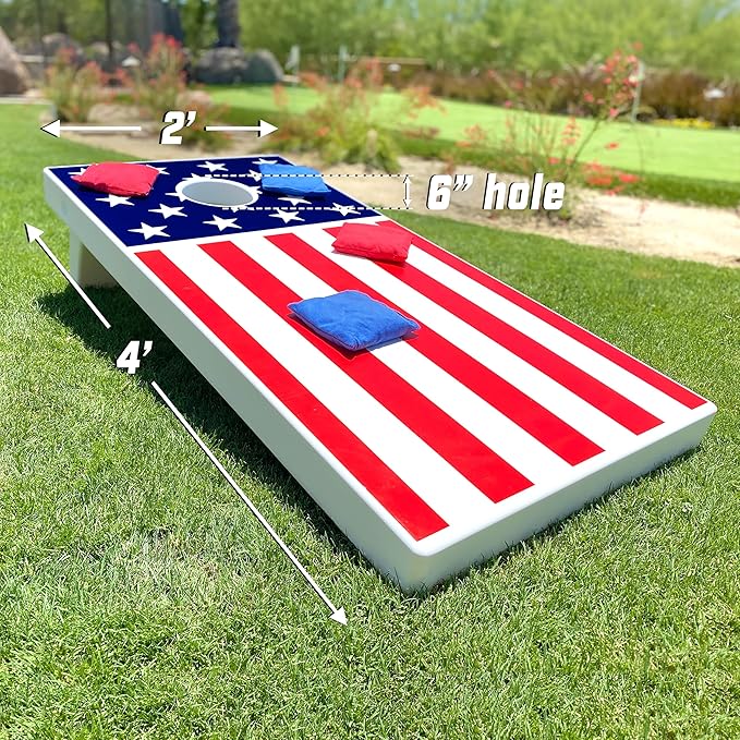 GoSports 4 x 2 ft All Weather Cornhole Boards - American Flag, Red, or Blue - Game Set Includes 8