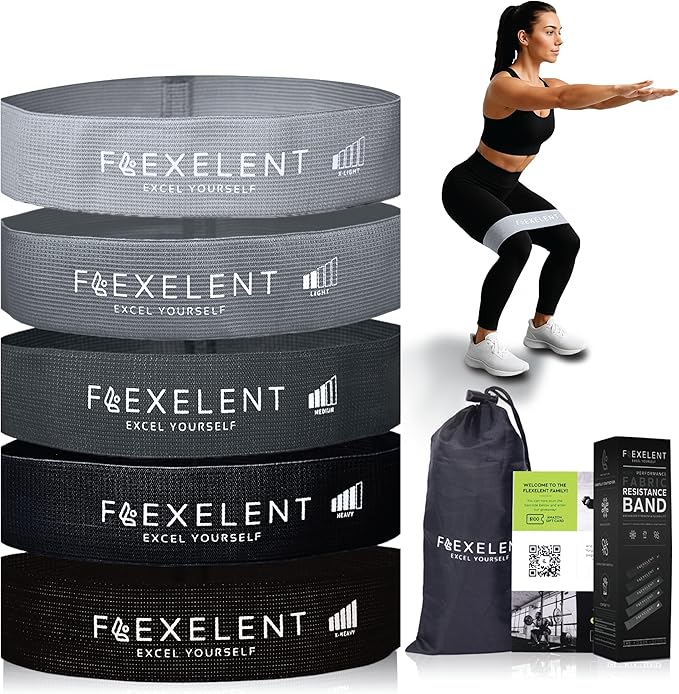 Fabric Resistance Bands for Working Out with 5 Strength Levels - Extra Light to Extra Heavy, Thick