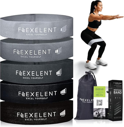 Fabric Resistance Bands for Working Out with 5 Strength Levels - Extra Light to Extra Heavy, Thick