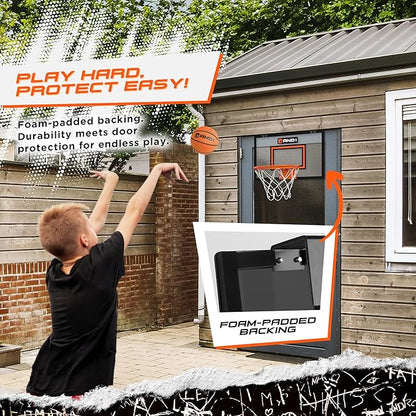 AND1 Over the Door Mini Basketball Hoop: 18x12 Shatterproof Backboard, 2 Mini Basketballs, and Hand