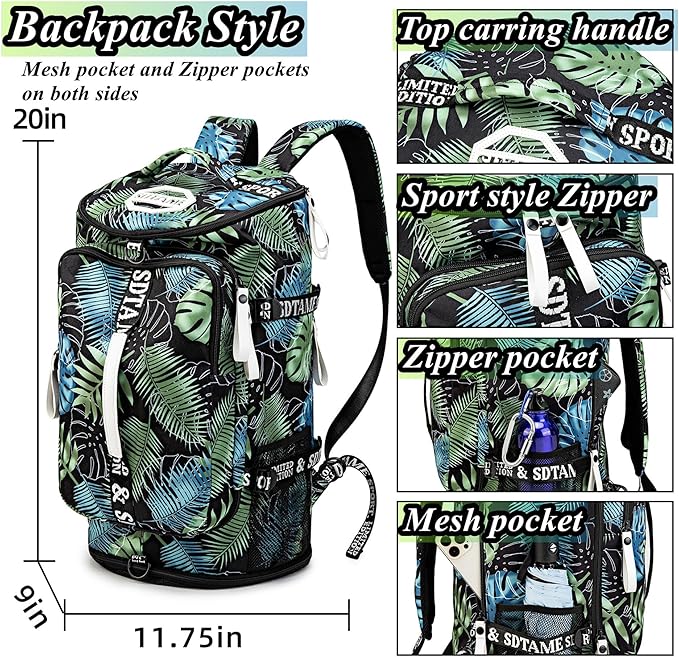 Gym Duffle Bag Backpack with Shoe Compartment,4 ways Travel Backpack for Women and