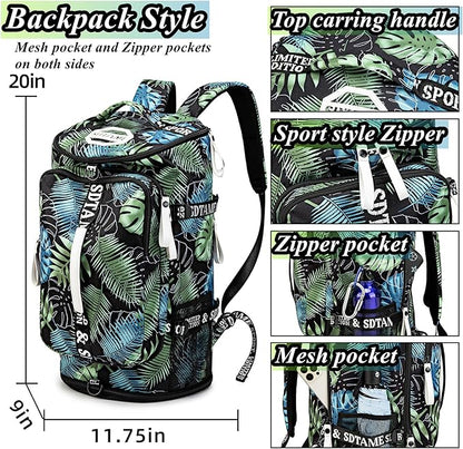 Gym Duffle Bag Backpack with Shoe Compartment,4 ways Travel Backpack for Women and
