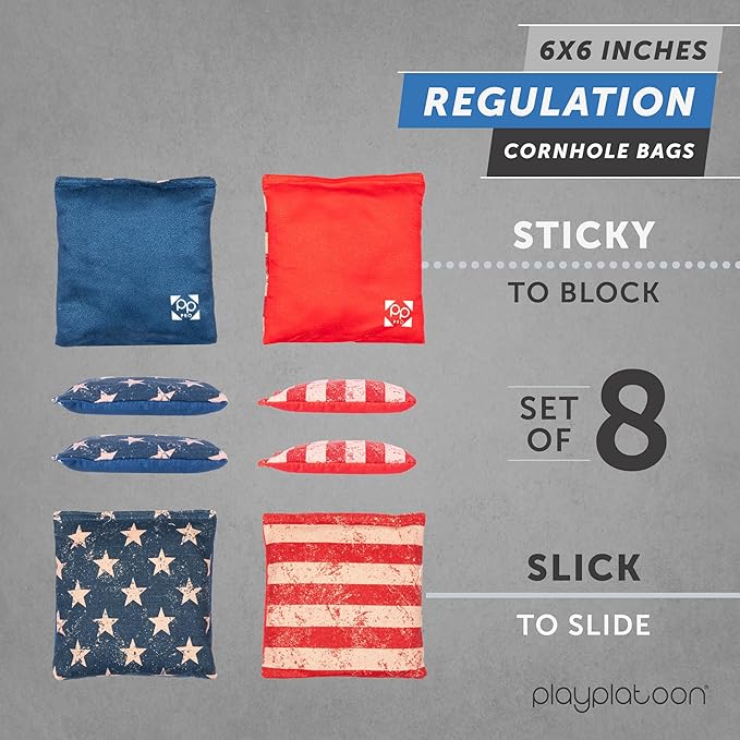 Professional Cornhole Bags - Set of 8 Regulation All Weather Double Sided - Sticky Side/Slick Side