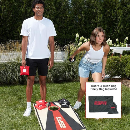 ESPN Solid Wood Cornhole Board Set, Includes Bean Bags and Travel Case, Ideal for Outdoor Games