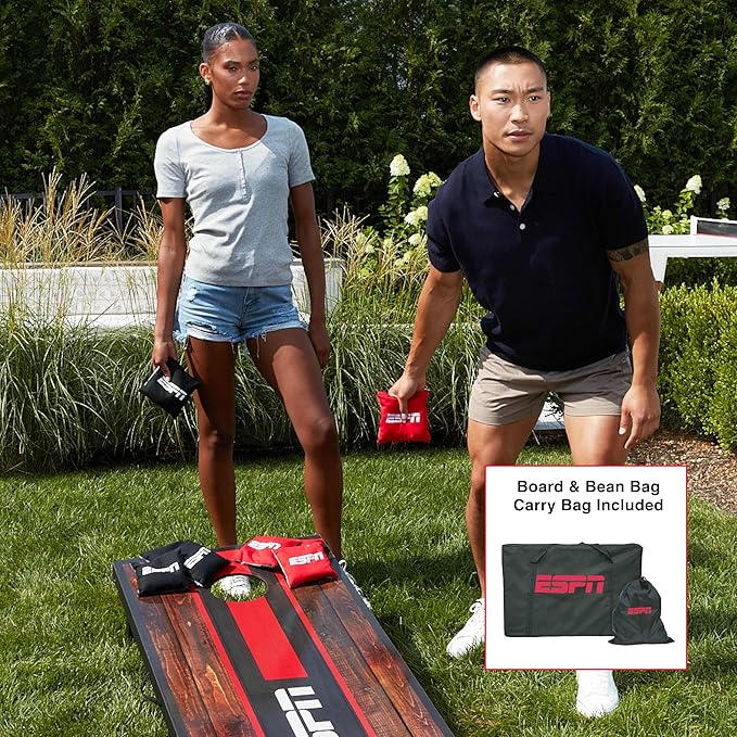 ESPN Cornhole Board Set Includes Bean Bags and Travel Case, Ideal for Kids Games, Family Games, and