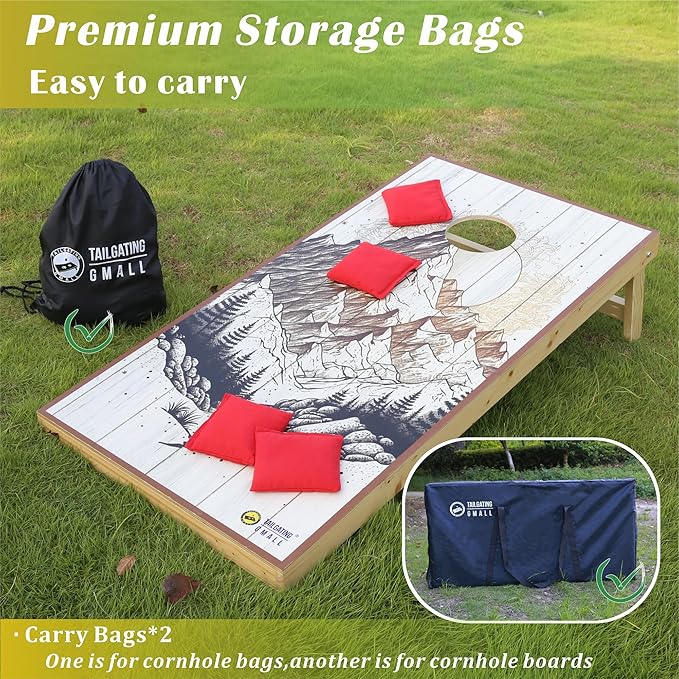 Cornhole Board Set 4FTx2FT Solid Wood Regulation Size Cornhole Set Includes 8 Cornhole Bags for