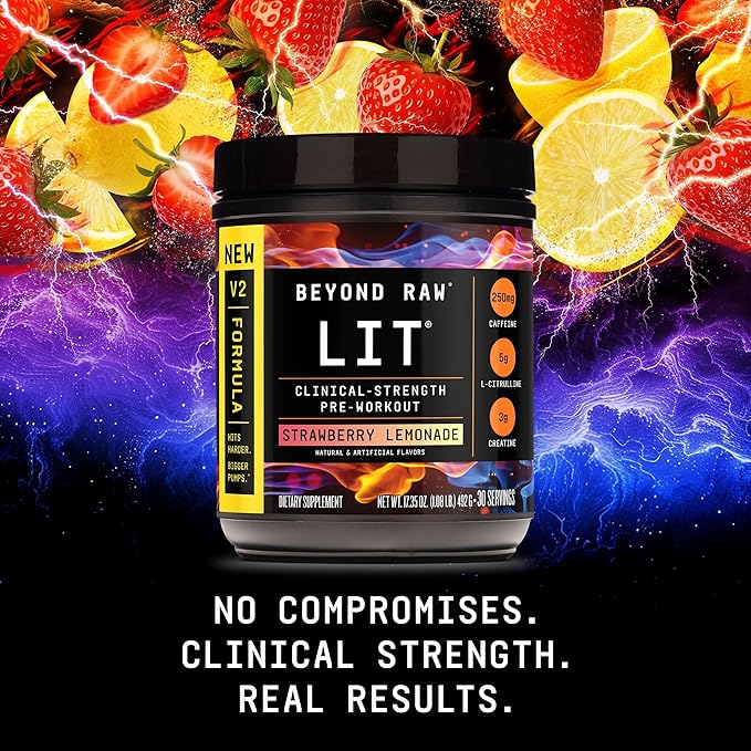 BEYOND RAW LIT V2 Clinical Strength Pre Workout Powder, Hits Harder, Bigger Pumps, Caffeine