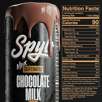 High Protein Max Chocolate Milk with 140mg Caffeine & 20g Protein - 90 Calories, Ready to Drink