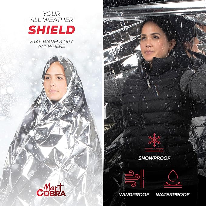 Mart Cobra Emergency Blanket 100-Pack | Reflective Thermal Blanket | Survival Gear | Lightweight