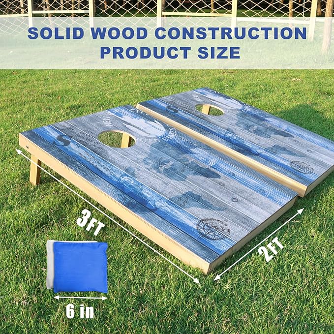 Cornhole Board Set, Regulation Size 4 x 2FT/3 x 2FT Solid Wood Corn Hole Game Set with 8 Bean