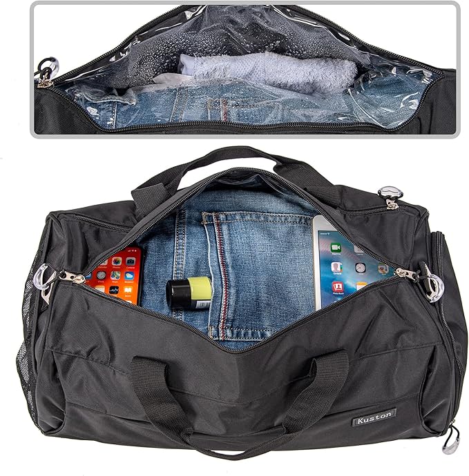 Kuston Sports Gym Bag with Shoes Compartment, Trolley Sleeve and Wet Pocket Gym Duffel Bag