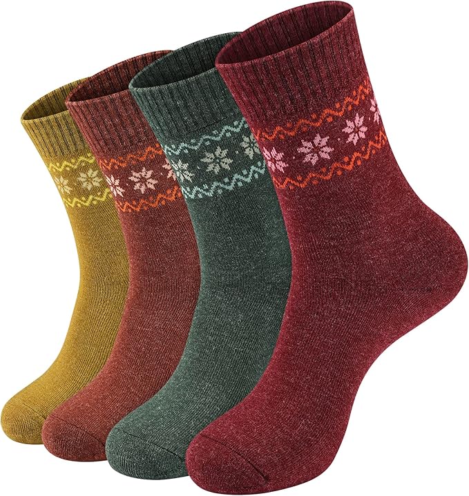 NinetoFiveLife Pack of 4 Womens Merino Wool Socks Winter Hiking Socks Knit Outdoor Recreation Socks