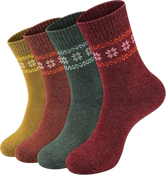 NinetoFiveLife Pack of 4 Womens Merino Wool Socks Winter Hiking Socks Knit Outdoor Recreation Socks