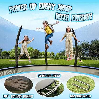 8FT 10FT 12FT 14FT 16FT Trampoline with Pop-up Quick Connector and Basketball Hoop, Trampoline