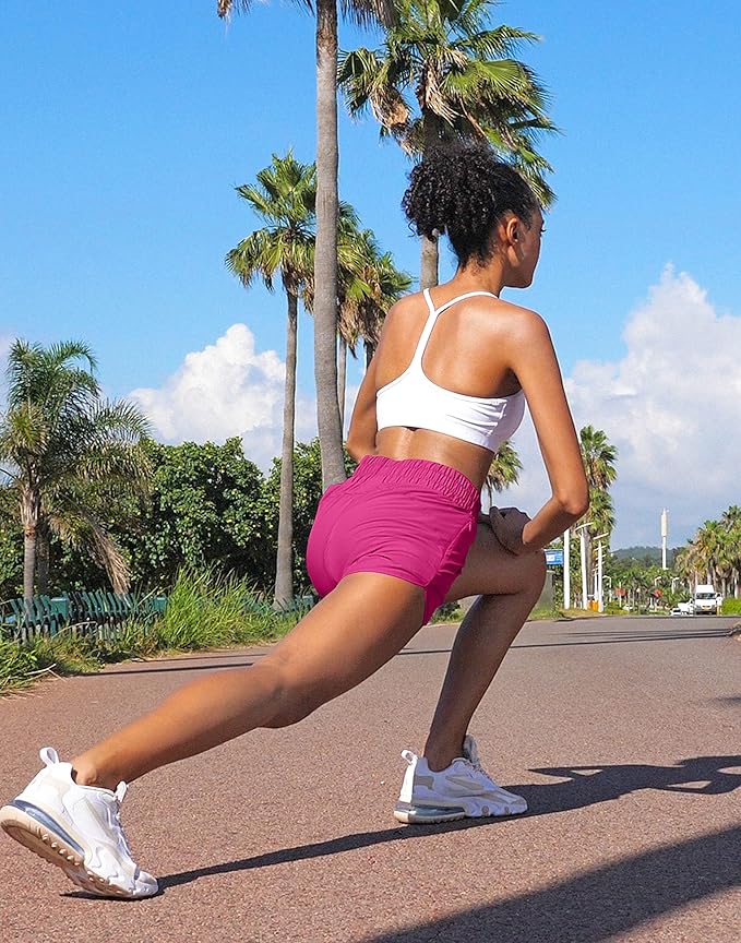 SANTINY Women's Running Shorts with Zip Pockets High Waisted Athletic Workout Gym Shorts for Women