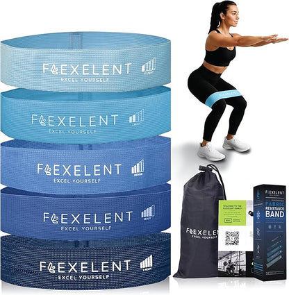 Fabric Resistance Bands for Working Out with 5 Strength Levels - Extra Light to Extra Heavy, Thick